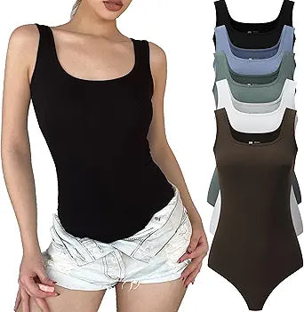 5 Pack Tank Top Bodysuit for Women - Sexy Scoop Neck Style
