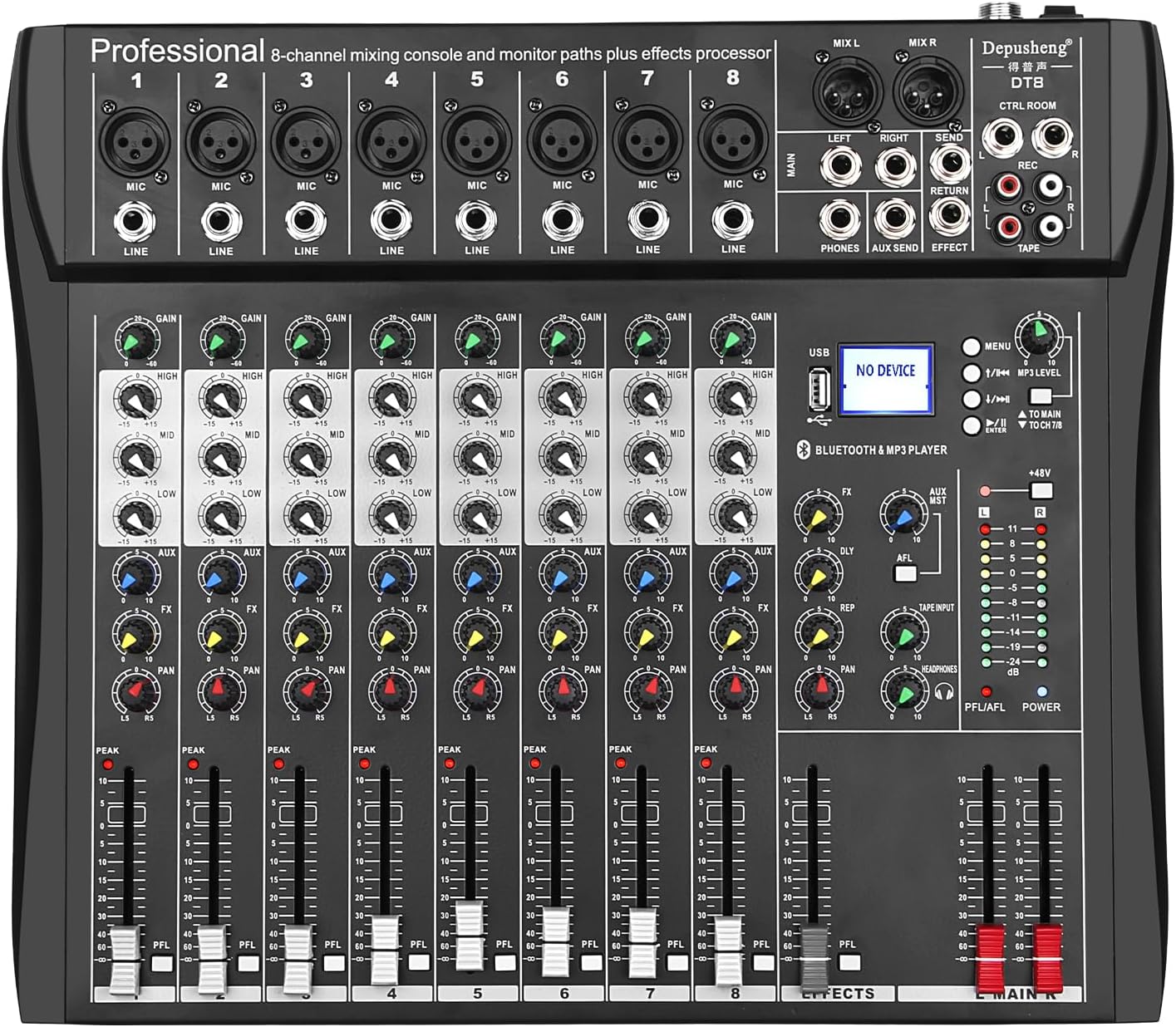 Depusheng DT8 Professional Mixer Sound Board Console for DJs