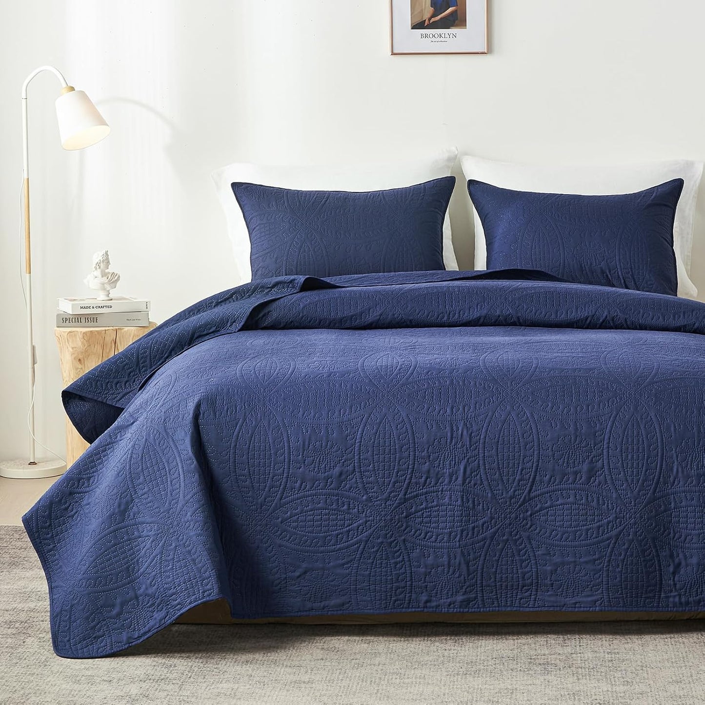 Akkialla Queen Quilt Bedding Set for All Seasons, Navy Blue