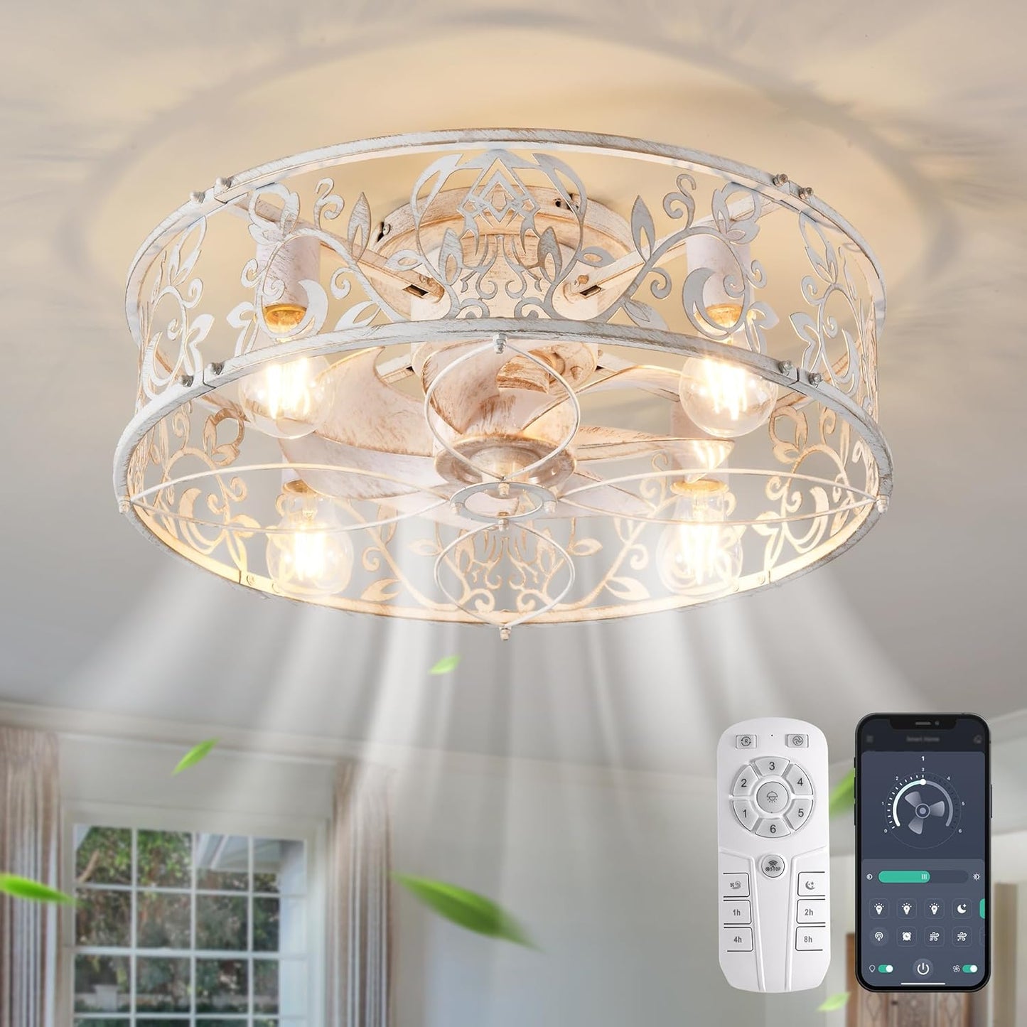 Caged Ceiling Fan with Light - 20in Bladeless Fandelier Design