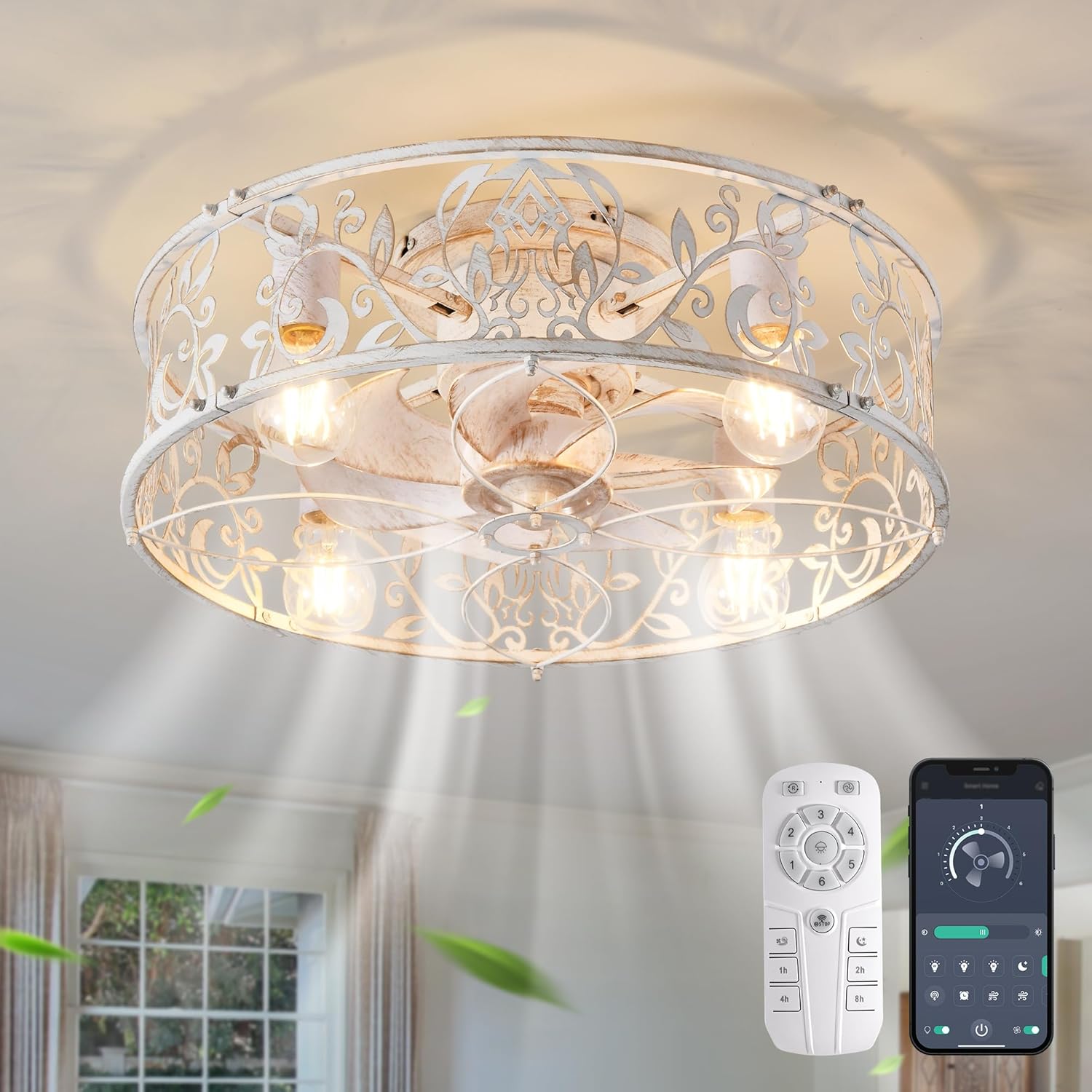 Caged Ceiling Fan with Light - 20in Bladeless Fandelier Design