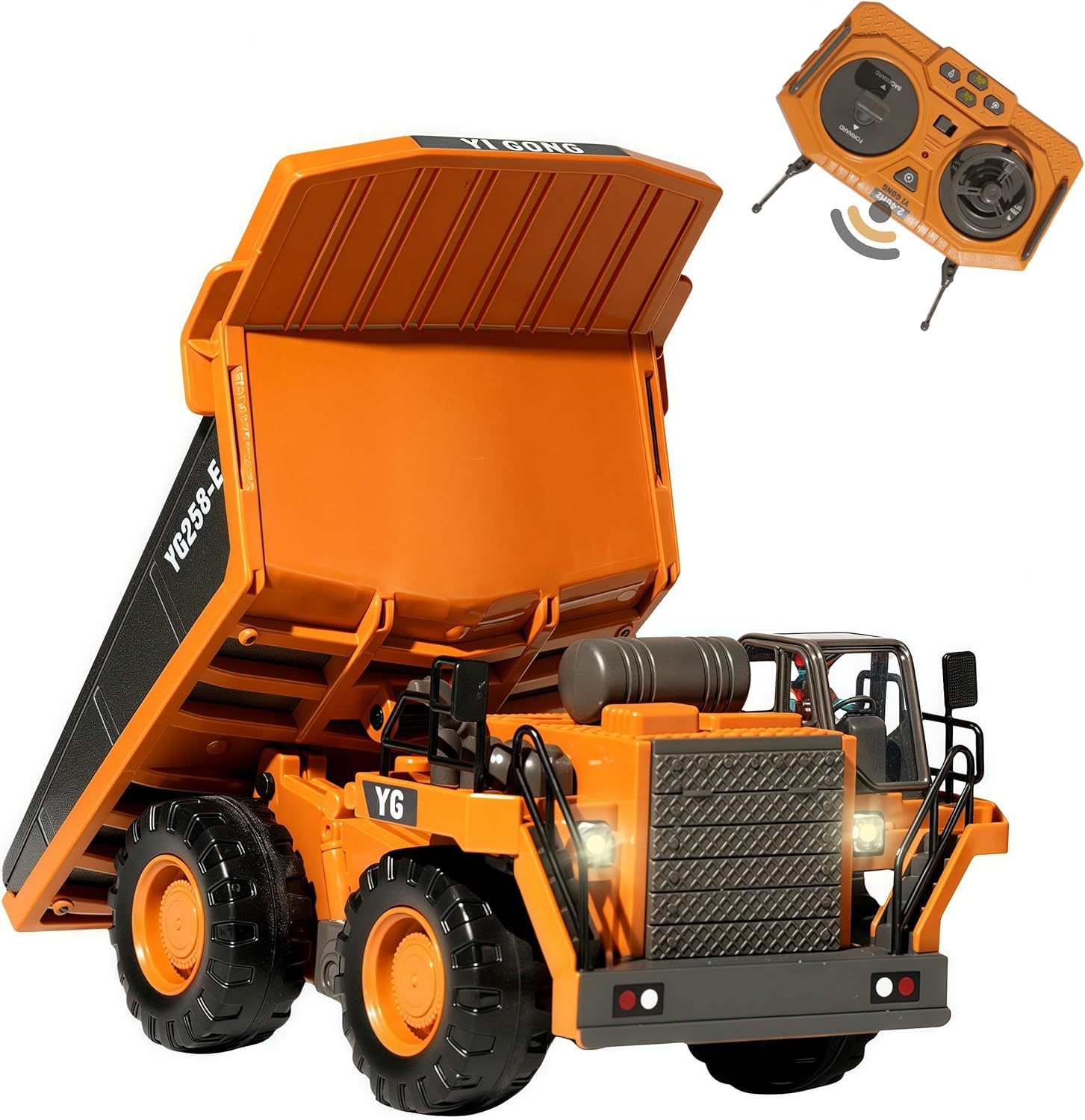 9-Channel Metal RC Dump Truck with Lights and Sound for Kids