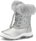 Girls Glitter Snow Boots with Bungee Laces - Warm Faux Fur