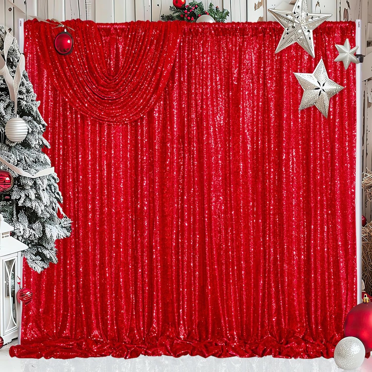 Red Sequin Backdrop Curtain by B-COOL for Parties 4x8ft