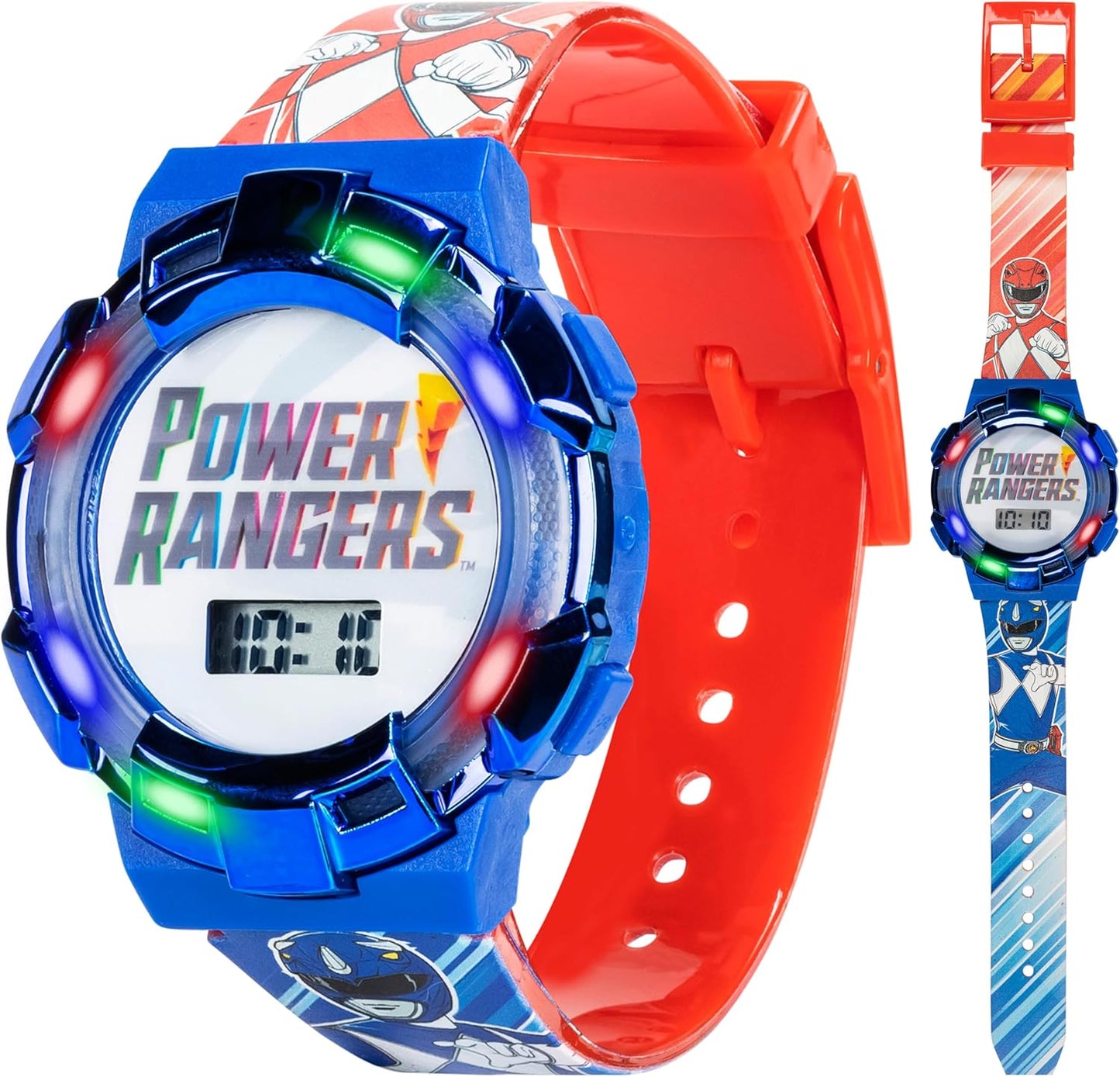 Accutime Power Rangers Light-Up Kids Watch - Rotating Lights, Easy Read LCD