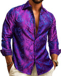 Mens Paisley Silk Button Up Dress Shirt - Soft Satin Formal Look