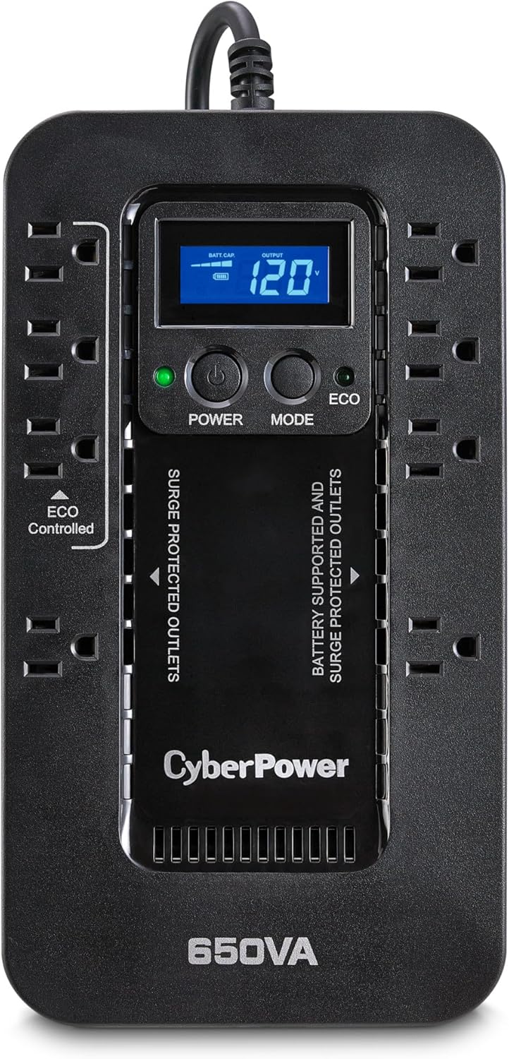 CyberPower EC650LCD 650VA Battery Backup & Surge Protector UPS