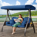 3 Seat Outdoor Porch Swing with Adjustable Canopy (Blue)