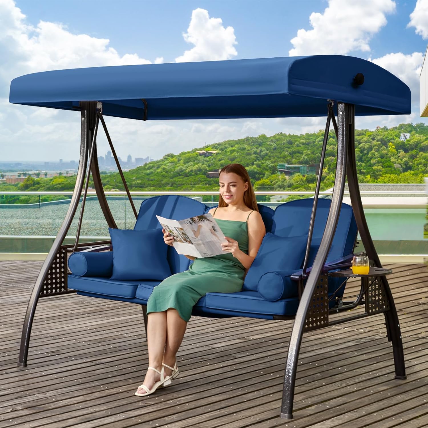 3 in 1 Outdoor Porch Swing with Adjustable Canopy for Relaxation