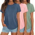 3 Pack Women Short Sleeve Tunics - Curved Hem Round Neck