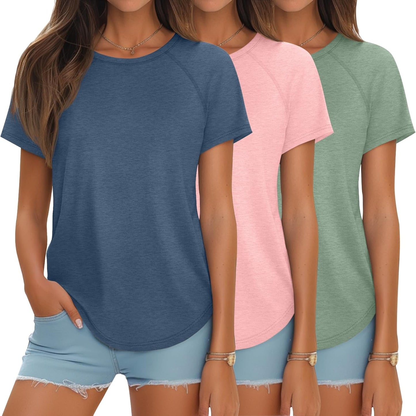 Ficerd 3 Pcs Women Short Sleeve Shirts for Stylish Summer Wear