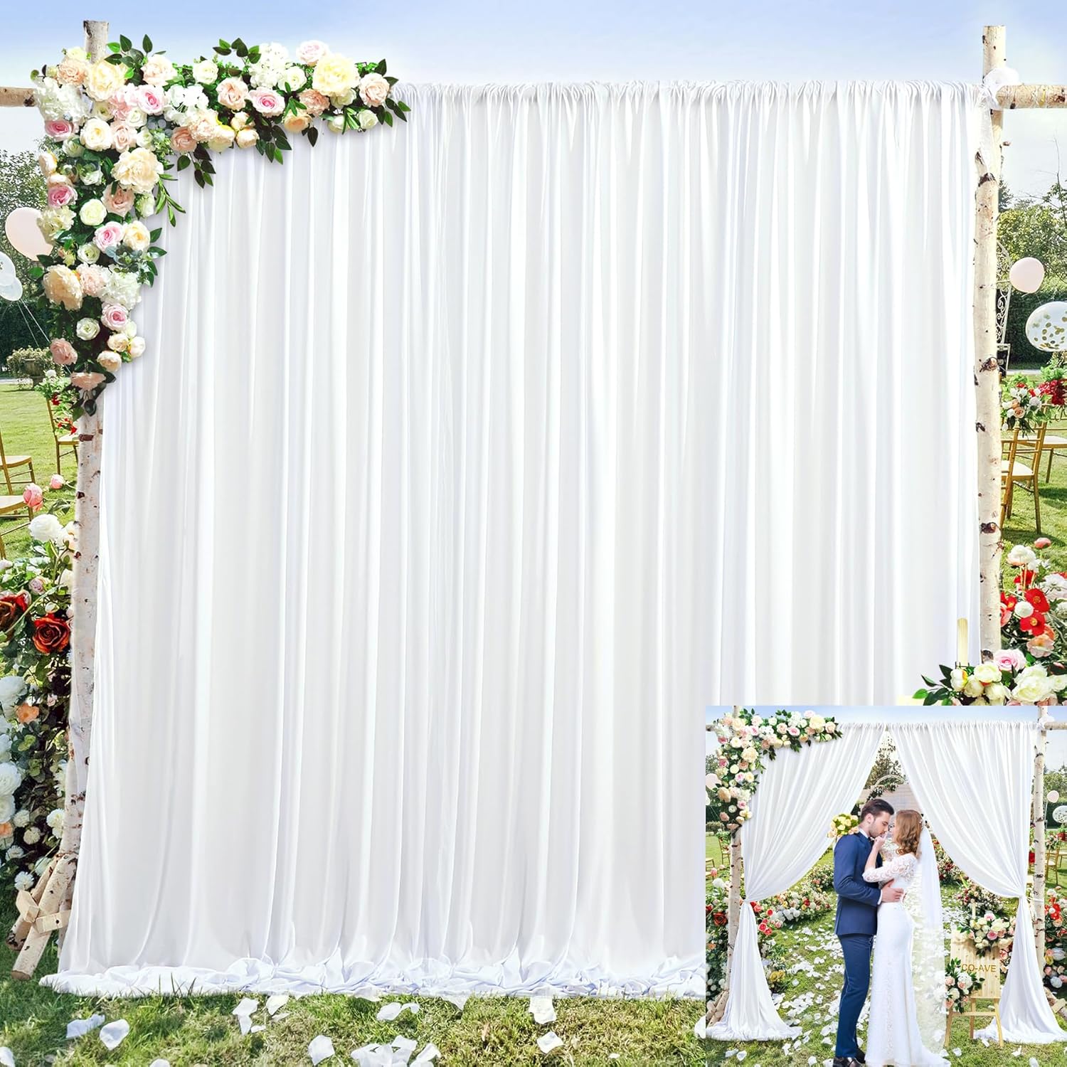 White Backdrop Curtains 10x15ft - Perfect for Parties & Events