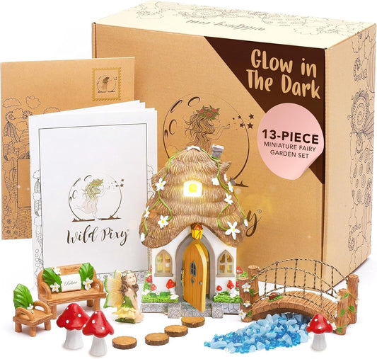 WILD PIXY Fairy Garden Kit - 13 Piece Glow in The Dark Decor