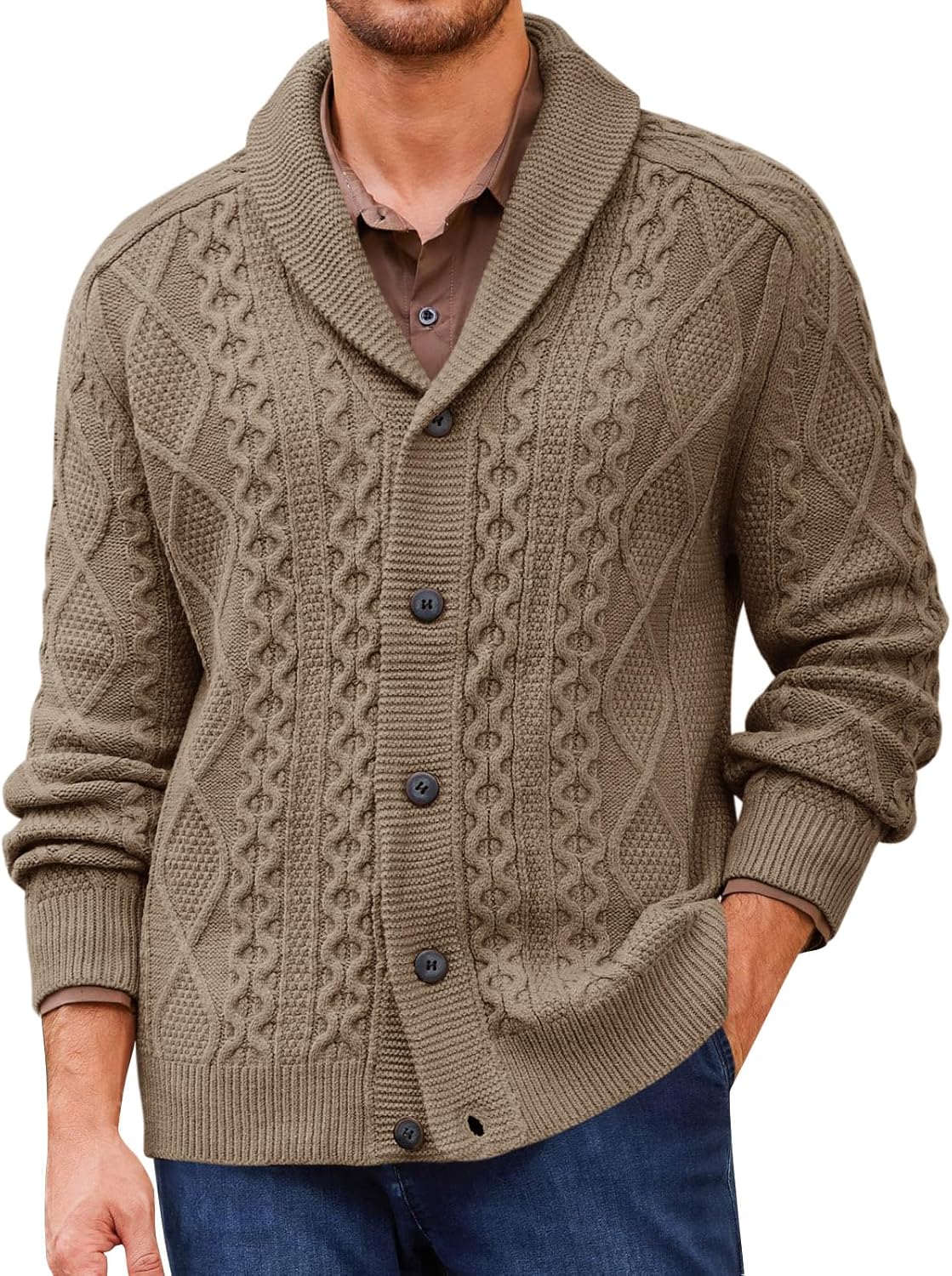 Runcati Mens Shawl Collar Cardigan Sweater for Fall and Winter