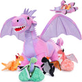 Muiteiur 7 Piece Dragon Stuffed Animals Set - Pink Mom with 4 Babies