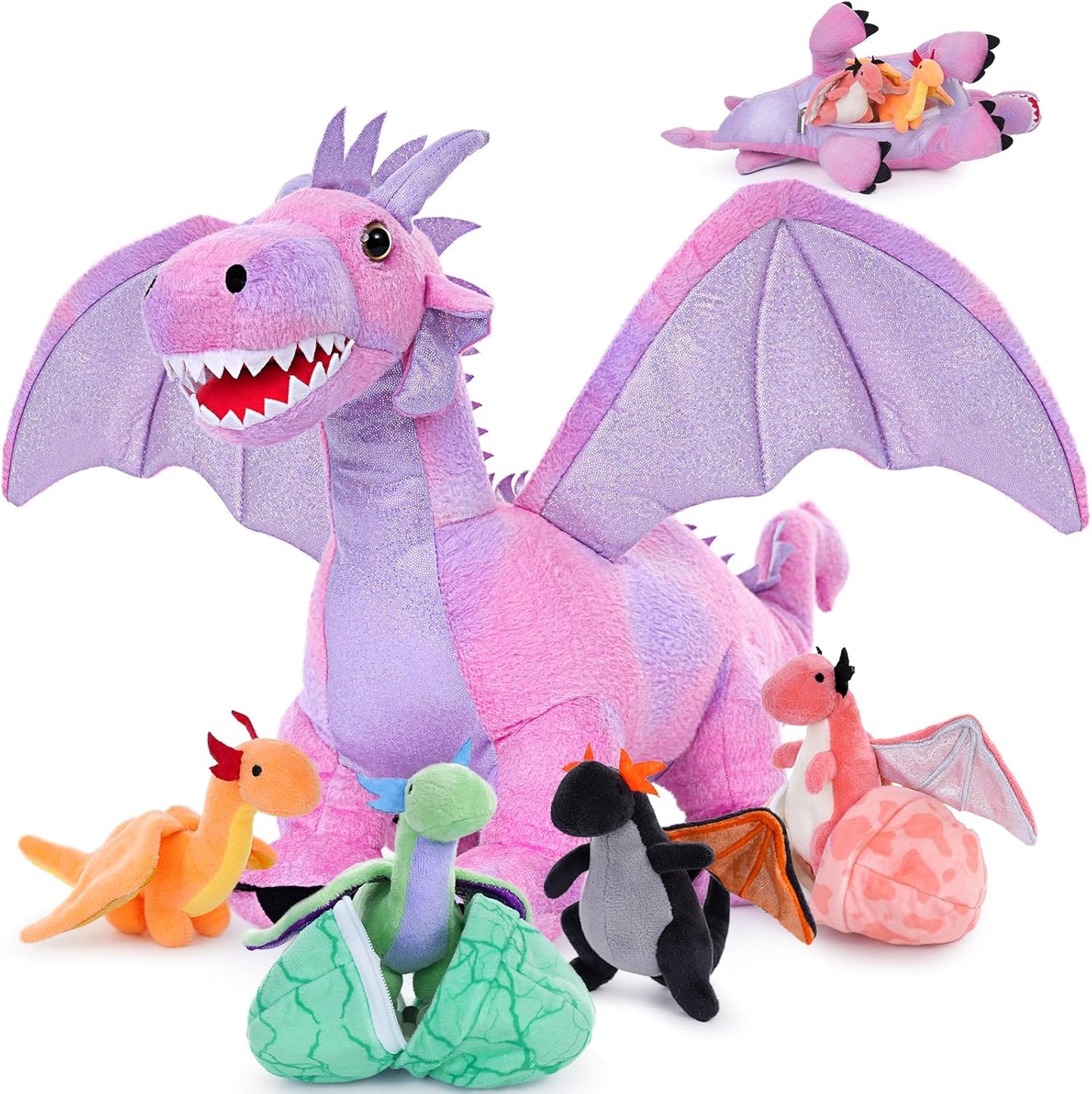 Muiteiur 7 Piece Dragon Stuffed Animals Set for Kids Playtime