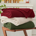 Chunky Cable Knit Throw Blanket Burgundy - Cozy 51 x 63 cotton