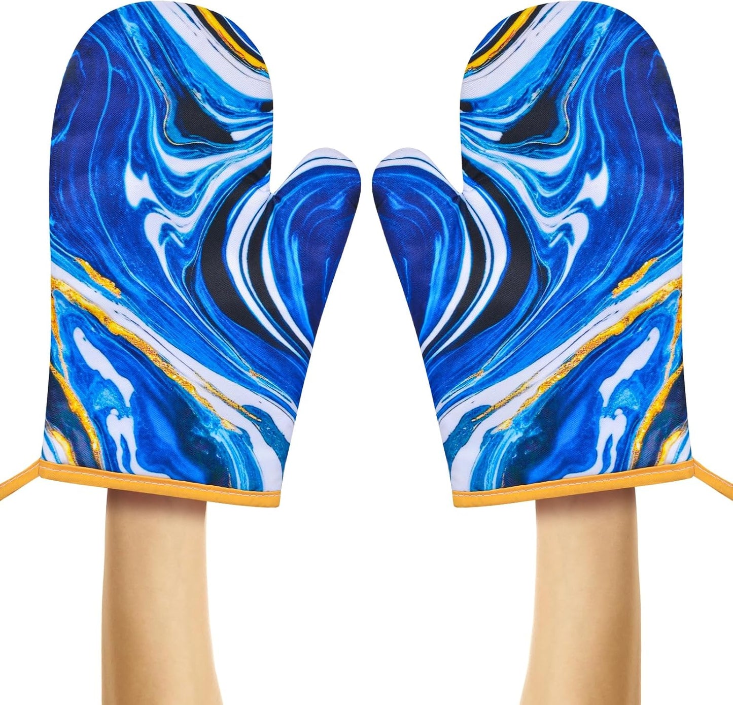Blue Marble Silicone Oven Mitts - Non-Slip & Heat Resistant