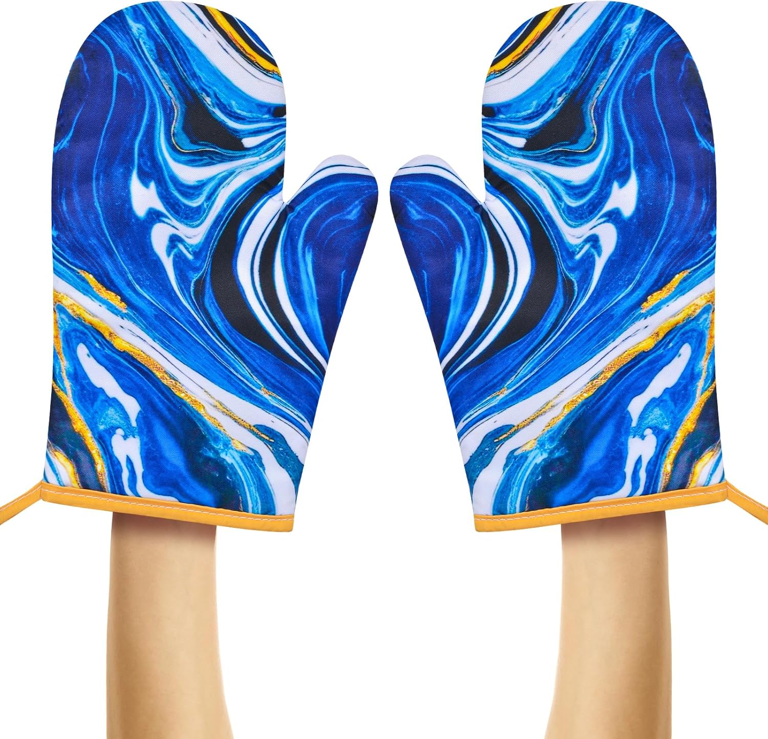 Blue Marble Silicone Oven Mitts - Non-Slip & Heat Resistant