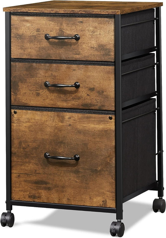 DEVAISE Rolling File Cabinet- 3 Drawers, Rustic Brown