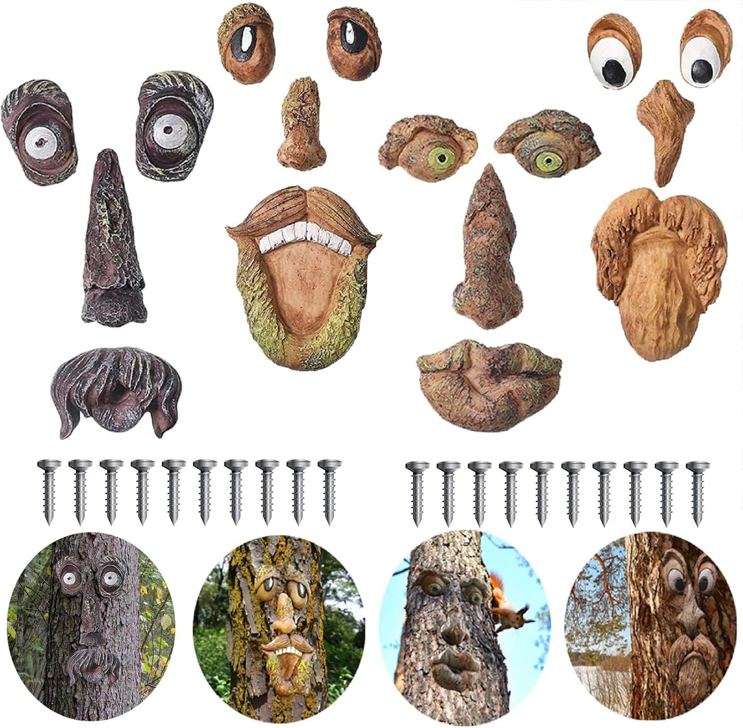 4 Pack Tree Faces Decor Outdoor Statues for Garden Art