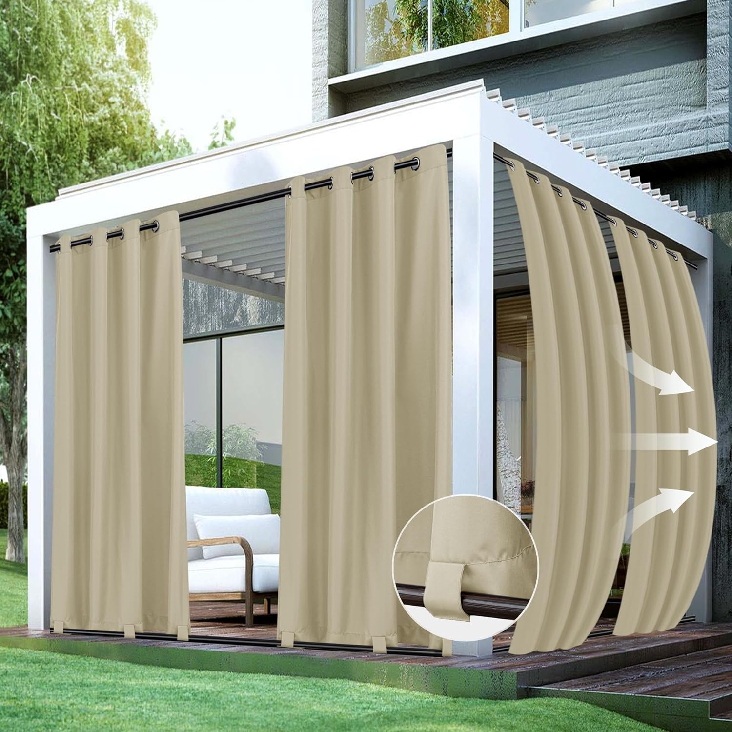 HolidayIdeas Outdoor Curtains for Patio Waterproof Privacy 54x84