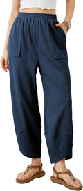 Womens Baggy Wide Leg Pants with Pockets - Elastic Waist Comfort