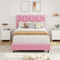 Pink Twin Bed Frame with Upholstered Headboard - Quiet, Sturdy Twin