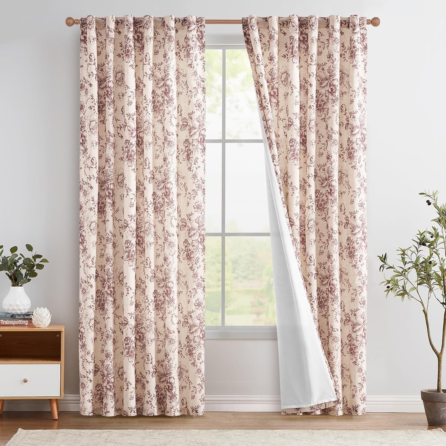 Floral Linen Blend Curtains for Living Room and Bedroom 84 in