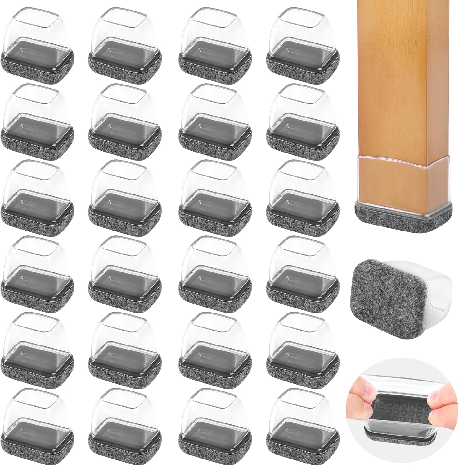 24PCS Clear Chair Leg Caps: Protect Hardwood Floors! 0.9-1.3x0.6-0.9