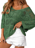 Crochet Off Shoulder Pullover Sweater Top - Lightweight Cover Up
