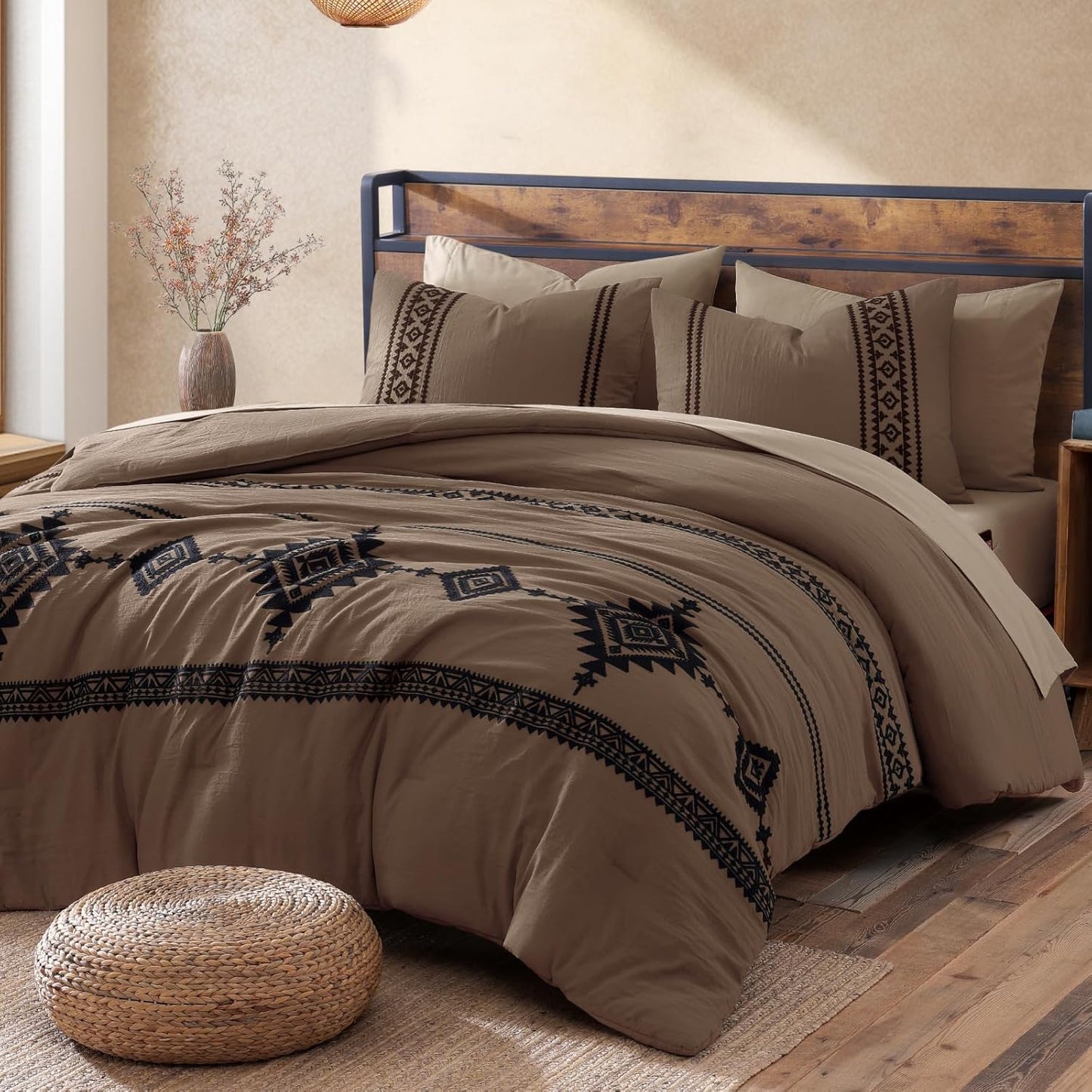 MAIREVE Embroidery Queen Size Comforter Set for Cozy Bedrooms