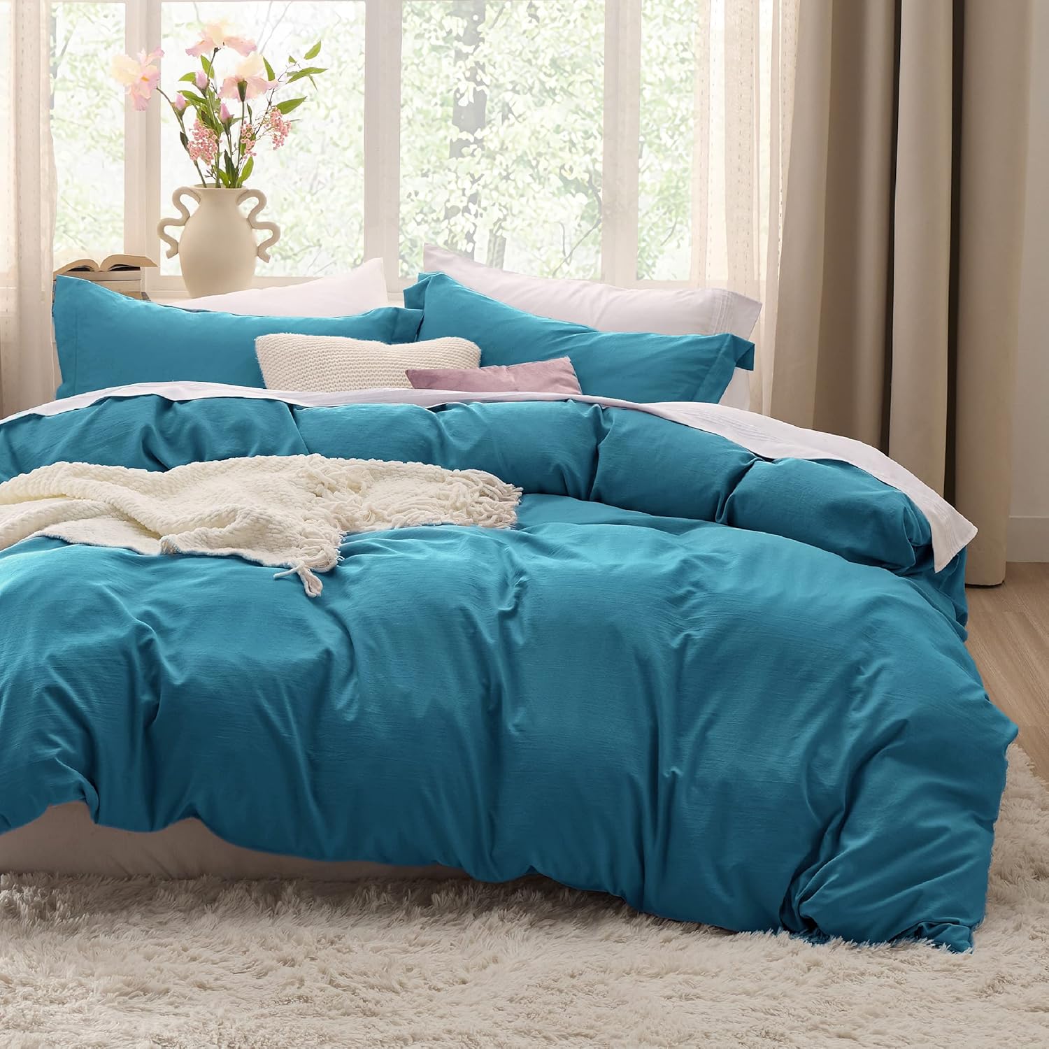Bedsure Teal Duvet Cover Set - Soft Cotton-Like Bedding