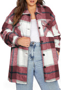 Plus Size Plaid Shacket Jacket Women Long Sleeve Button Down - Cozy
