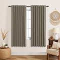 Taupe Light Brown Linen Blackout Curtains 63 in Length - 2 Panels