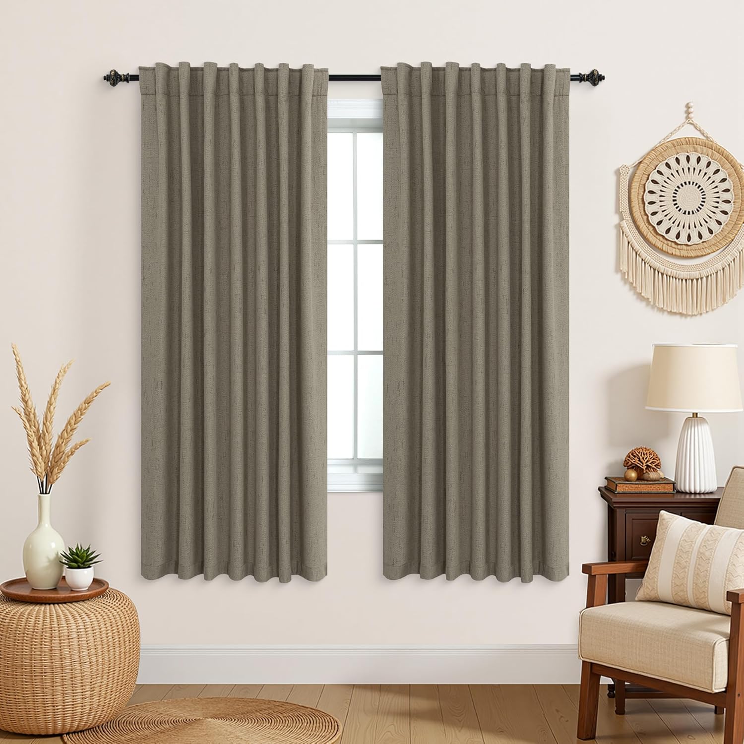 KOUFALL Taupe Light Brown Curtains 63 Inch Length for Bedrooms