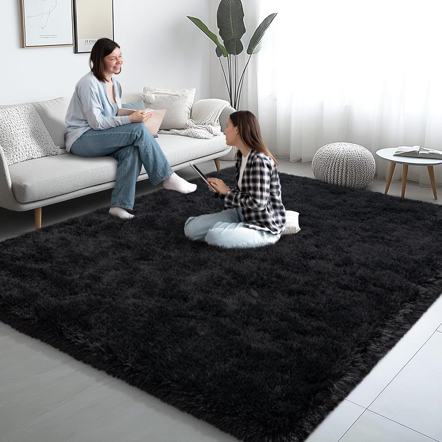 Black Area Rugs for Living Room, 6x9 Fluffy Shaggy Soft Carpets