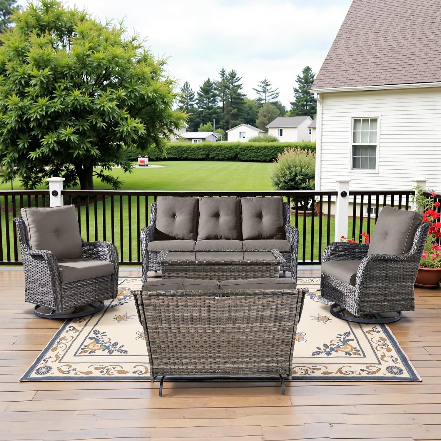 5 Piece Outdoor Patio Furniture Set with Loveseat Glider Chair
