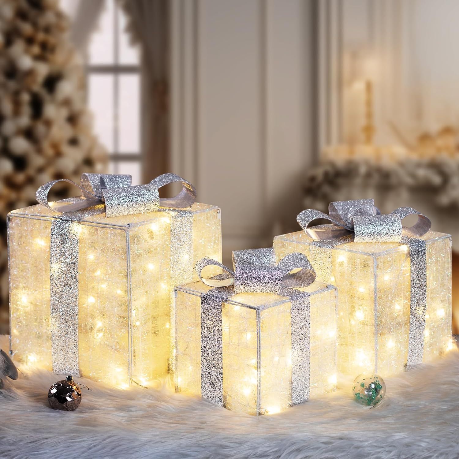 Elegear Christmas Lighted Gift Boxes Set of 3 for Indoor Decor