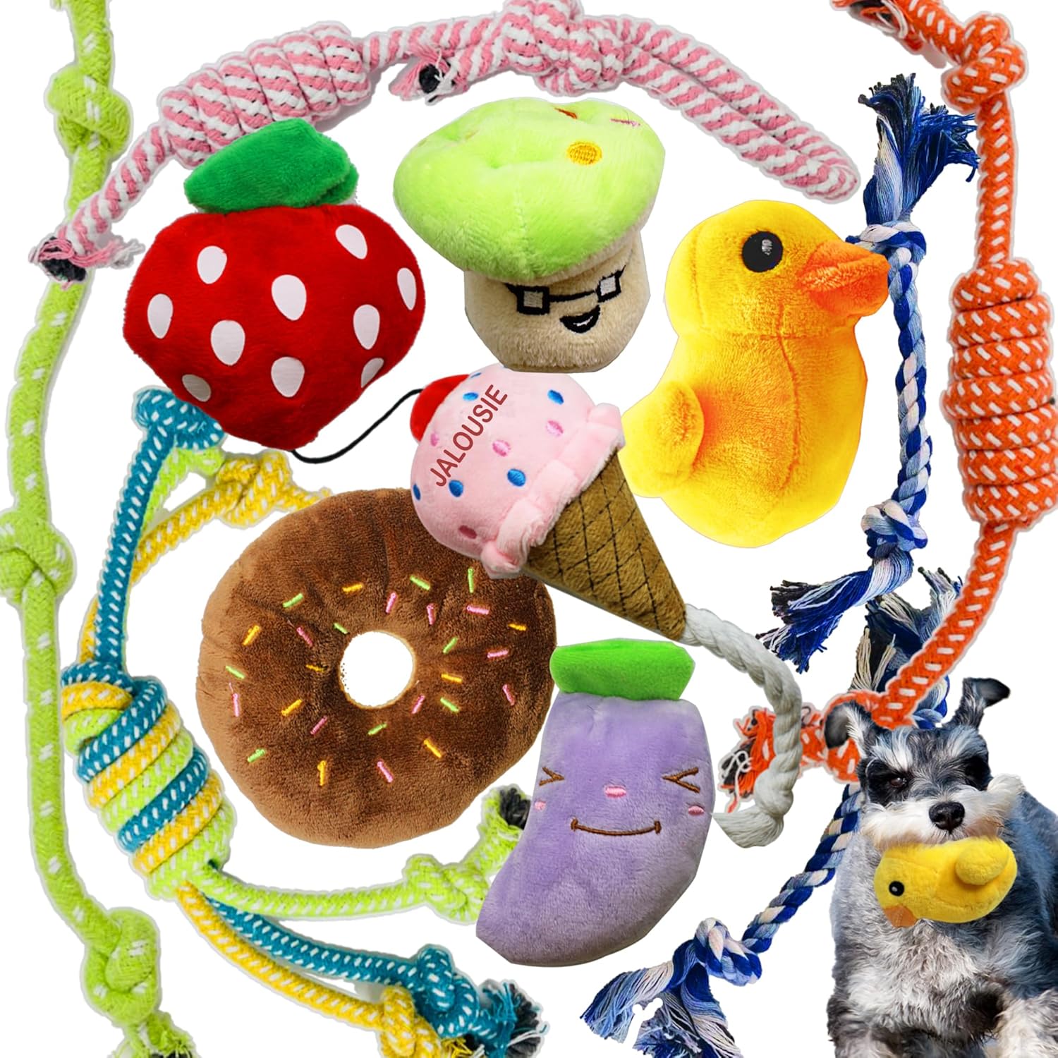 12-Pack Squeaky Dog Toys - Plush & Rope Mix for Happy Pups!