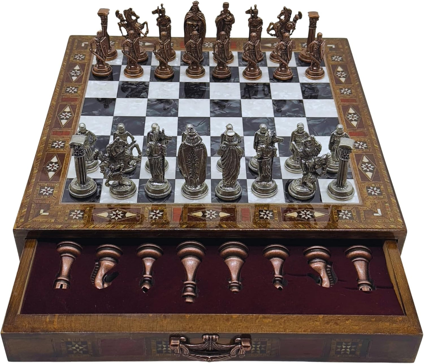 15 Handmade Chess Set with British Army Metal Pieces for All Ages