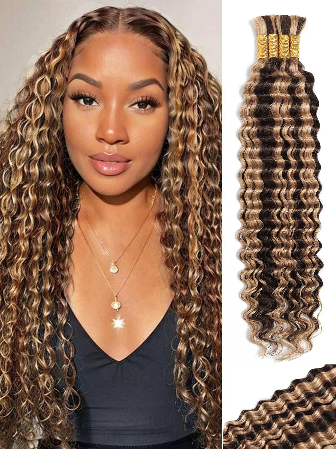 Ombre Human Braiding Hair KULYMUWIG 20in Deep Wave 100g
