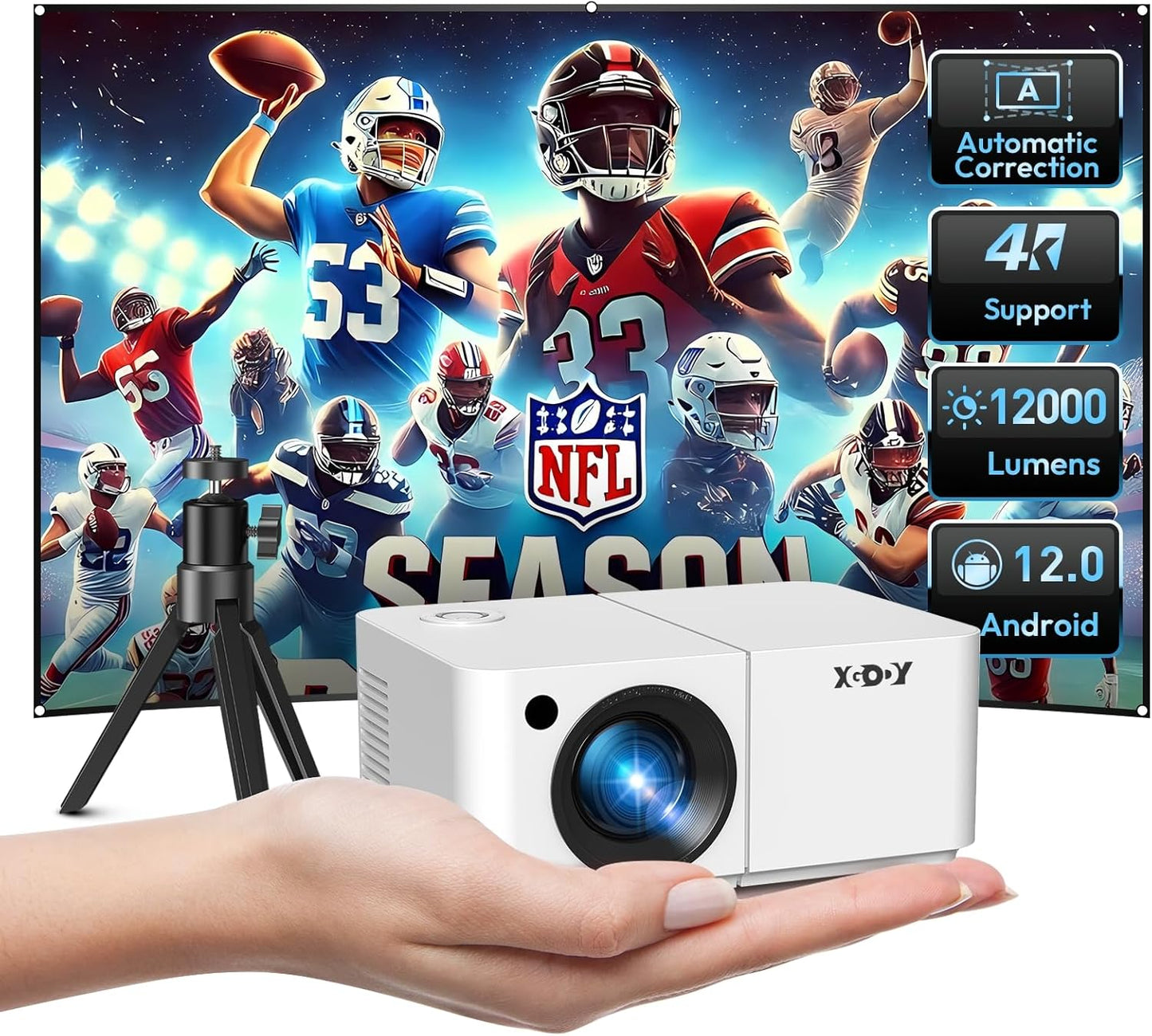 Portable HD Smart Projector, 12000L Supports 1080P, WiFi & Bluetooth