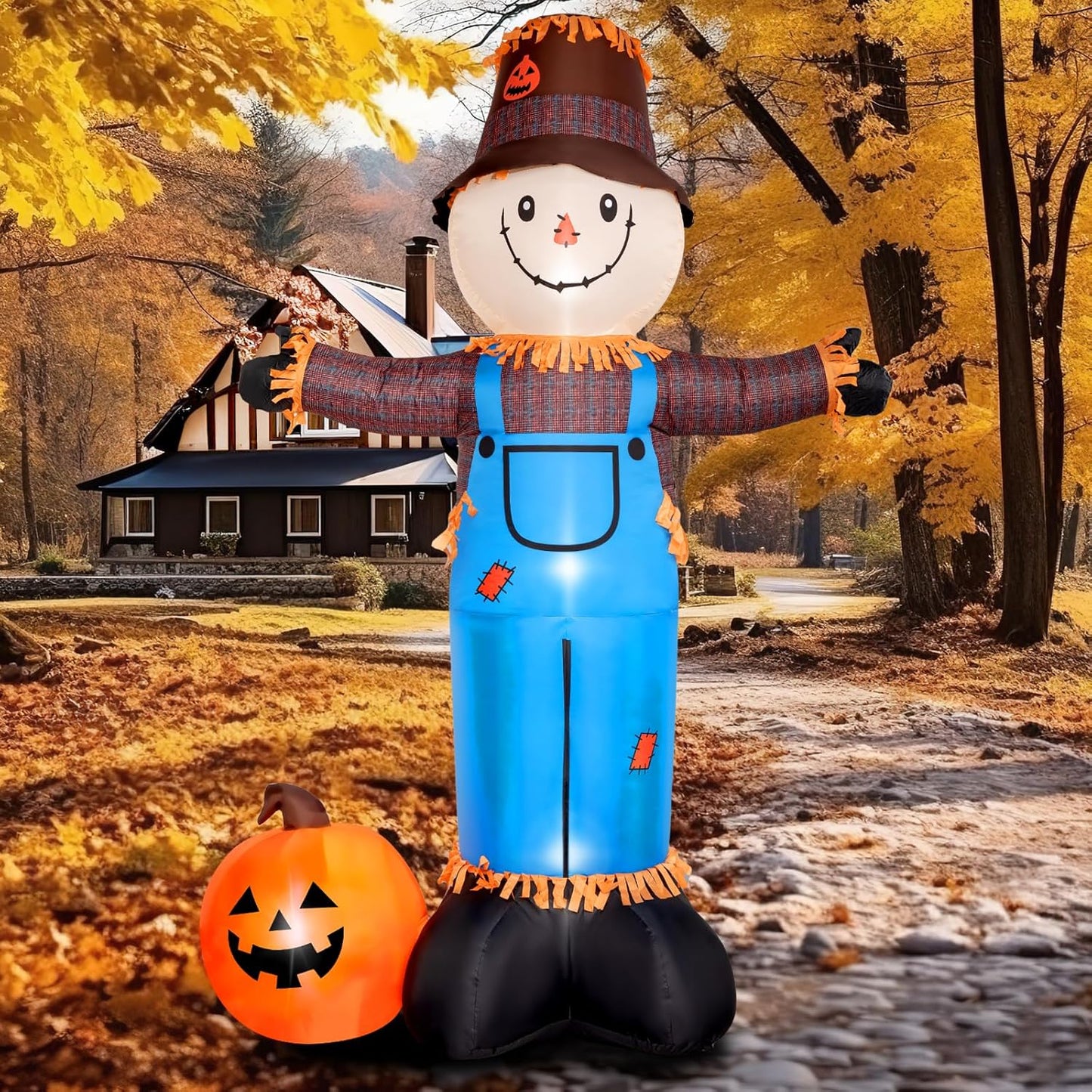 8 FT Fall Inflatables Scarecrow with Pumpkin for Outdoor Decor