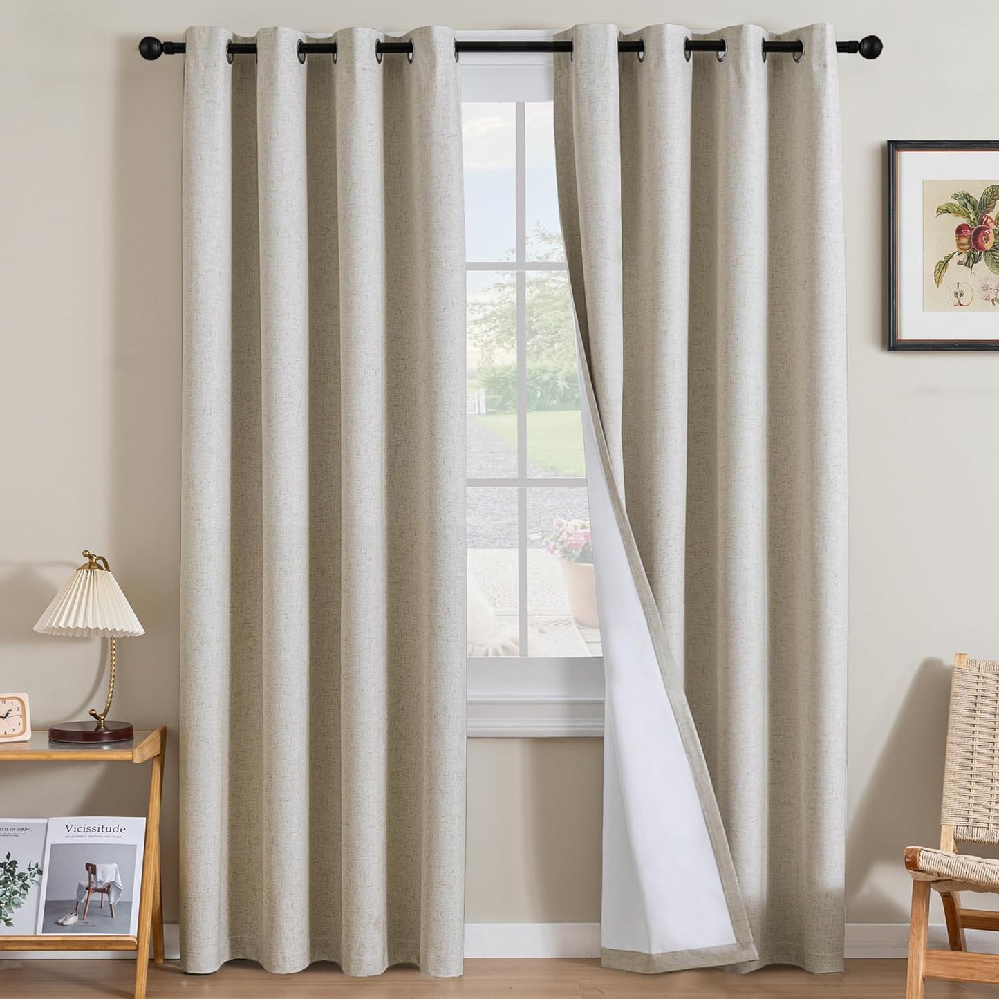 H.VERSAILTEX Linen Curtains 100% Blackout for Bedroom 96 in