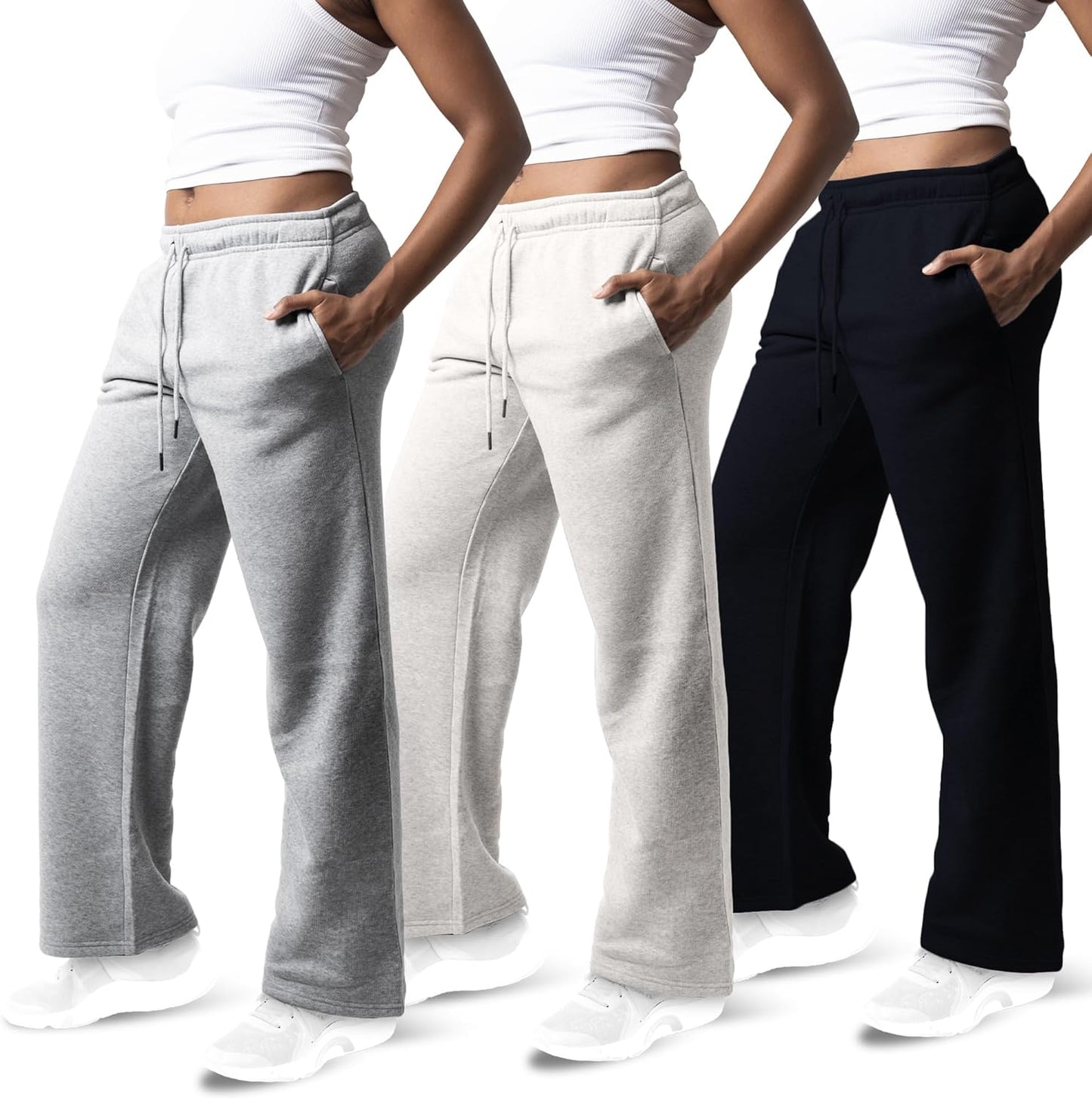 3 Pack Sweatpants Women - Cozy Wide Leg Fleece Pants for Workouts