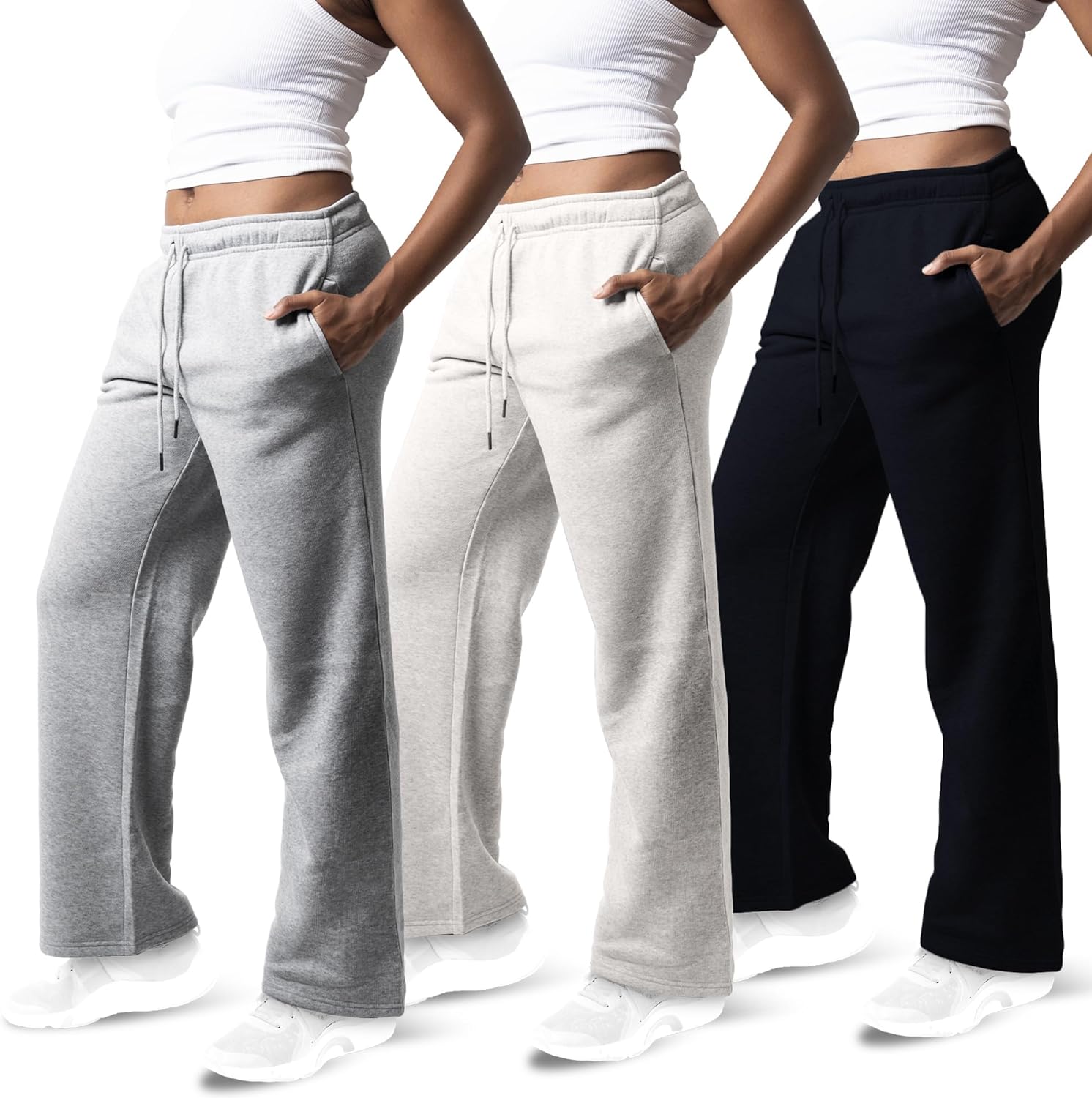 3 Pack Sweatpants Women - Cozy Wide Leg Fleece Pants for Workouts