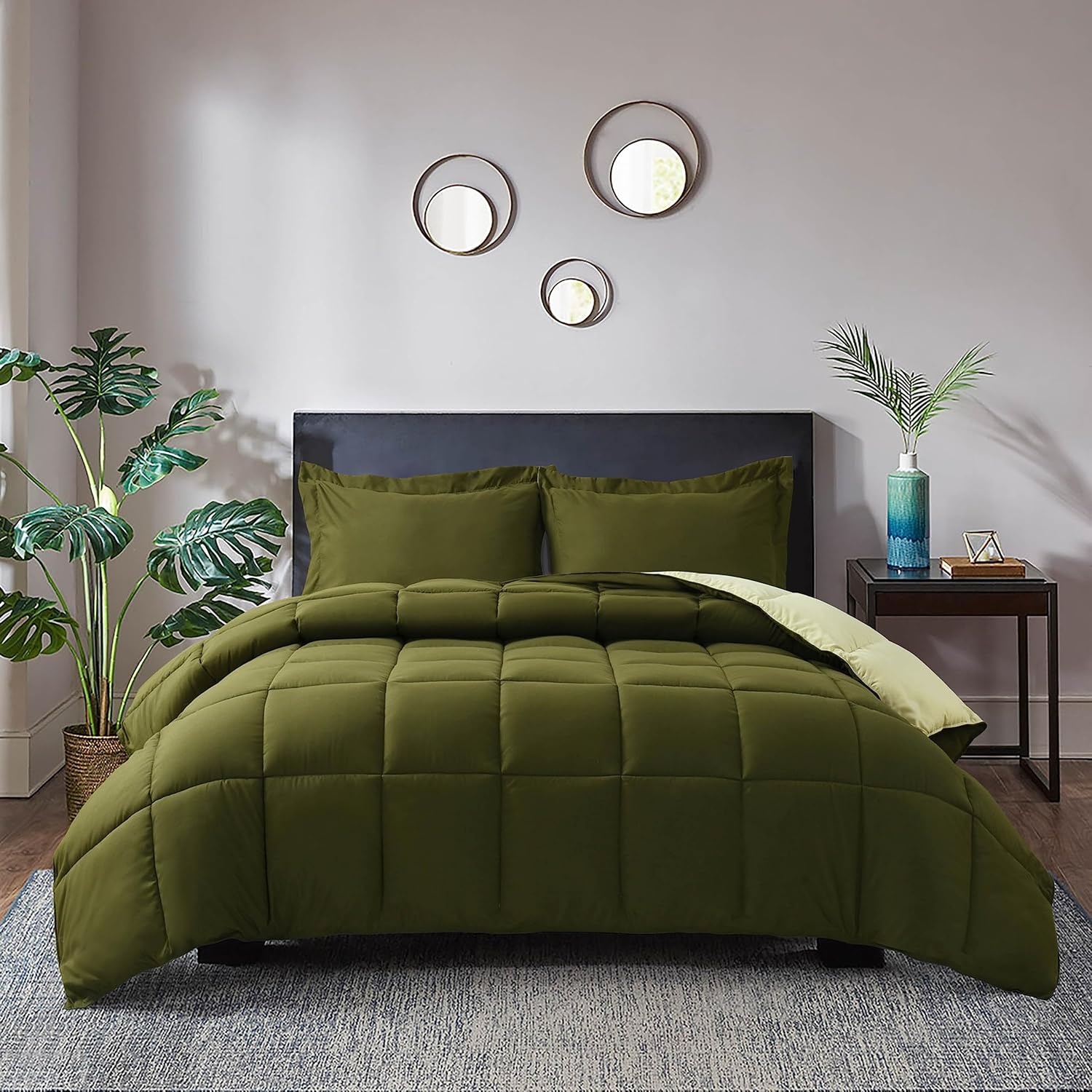 Olive Green Twin/Twin XL Comforter Set - Reversible Soft Comfort