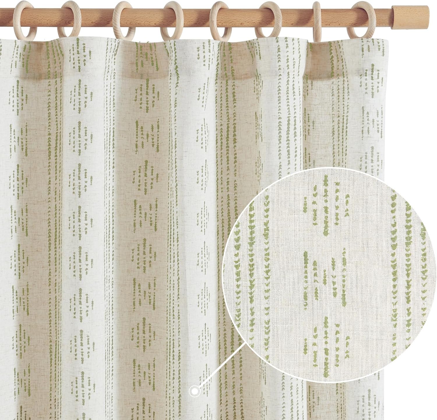Boho Curtains for Living Room - Sage Green Linen Drapes 108 in