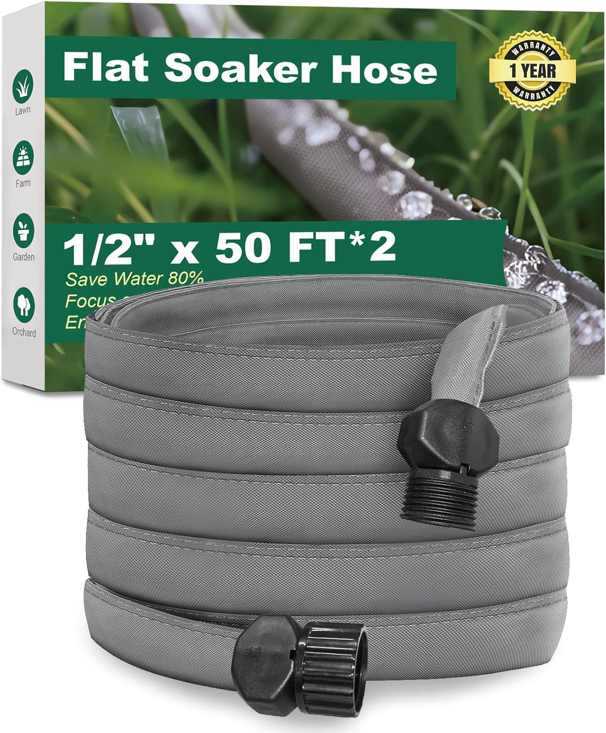 Flat Soaker Hose 50 FT 2 Pack for Efficient Garden Watering